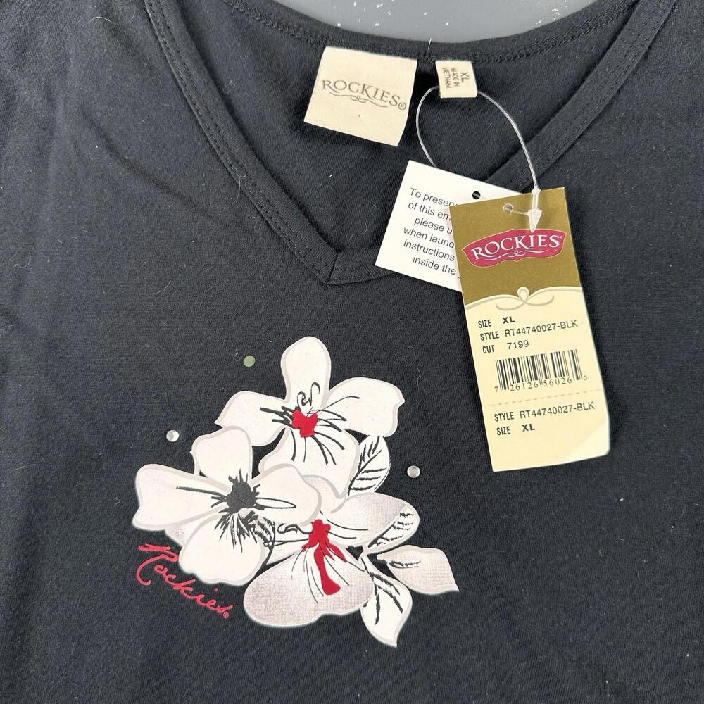 Rockies Western Tank Top Womens XL Black Floral Graphic Basic Baselayer NWT - Picture 2 of 6